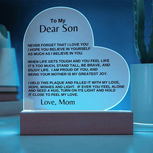 To My Son | Never Forget From Mom Acrylic LED Plaque